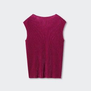 NWT MNG Mango Pleated Satin Top Ribbed Magenta Sleeveless Blouse - Size XS